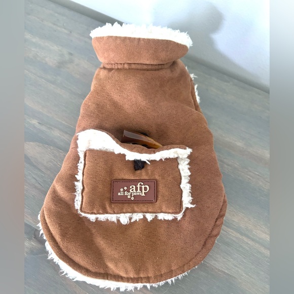 AFP All For Paws Brown & Cream Sherpa Pet Cat & Dog Coat/ Wrap/ Sweater - Picture 1 of 12